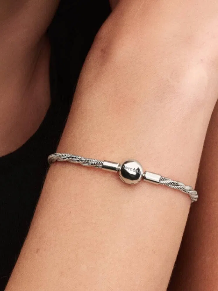 PANDORA Pulsera de plata para mujer, cadena serpiente trenzada, 593757C00