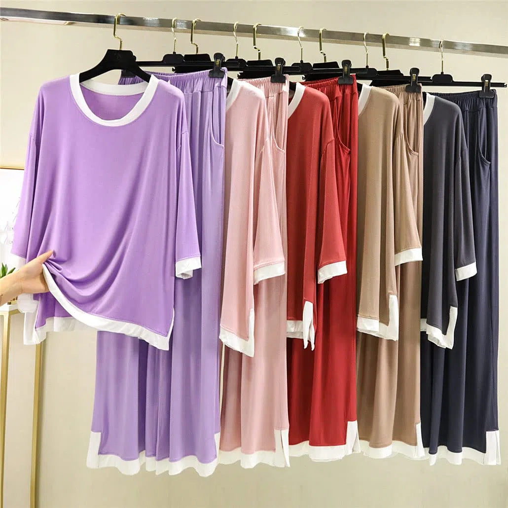 Pijamas de primavera para mujer, conjuntos de pijama de algodón modal, trajes sueltos para el hogar, conjuntos de 2 piezas, ropa cómoda para el hogar, rosso, XL
