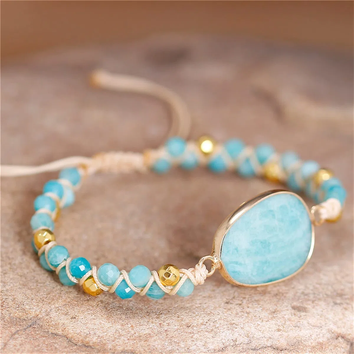 Pulsera de macramé Trenzada con Cuentas de Piedra Natural Elegante, Pulsera de joyería para Mujer, Amistad, Yoga, joyería