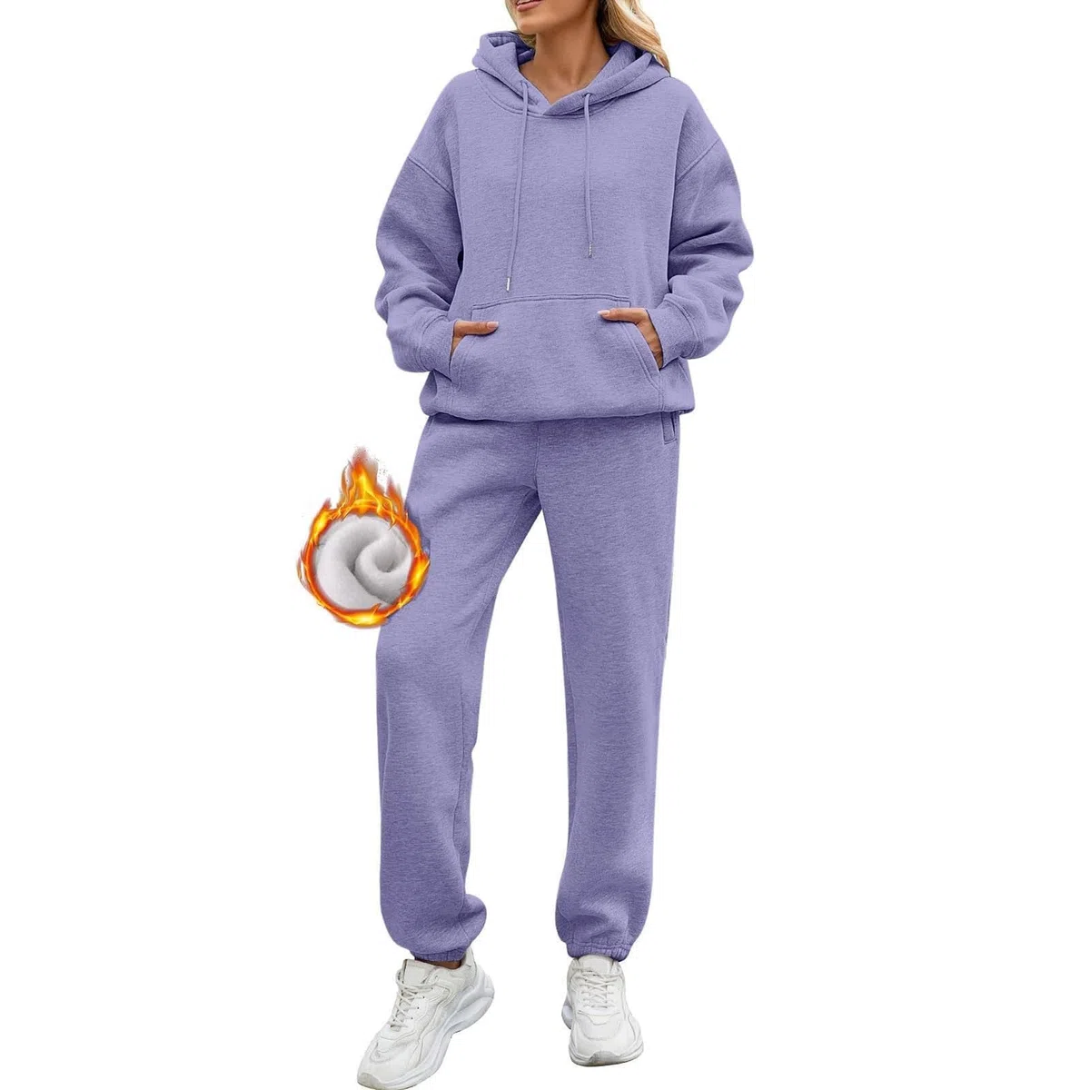 Generisch Conjunto de ropa deportiva para mujer Otoño Plus terciopelo monocolor, ropa de viaje, manga larga, informal, bolsillo, jogging con capucha, juego de 2 piezas