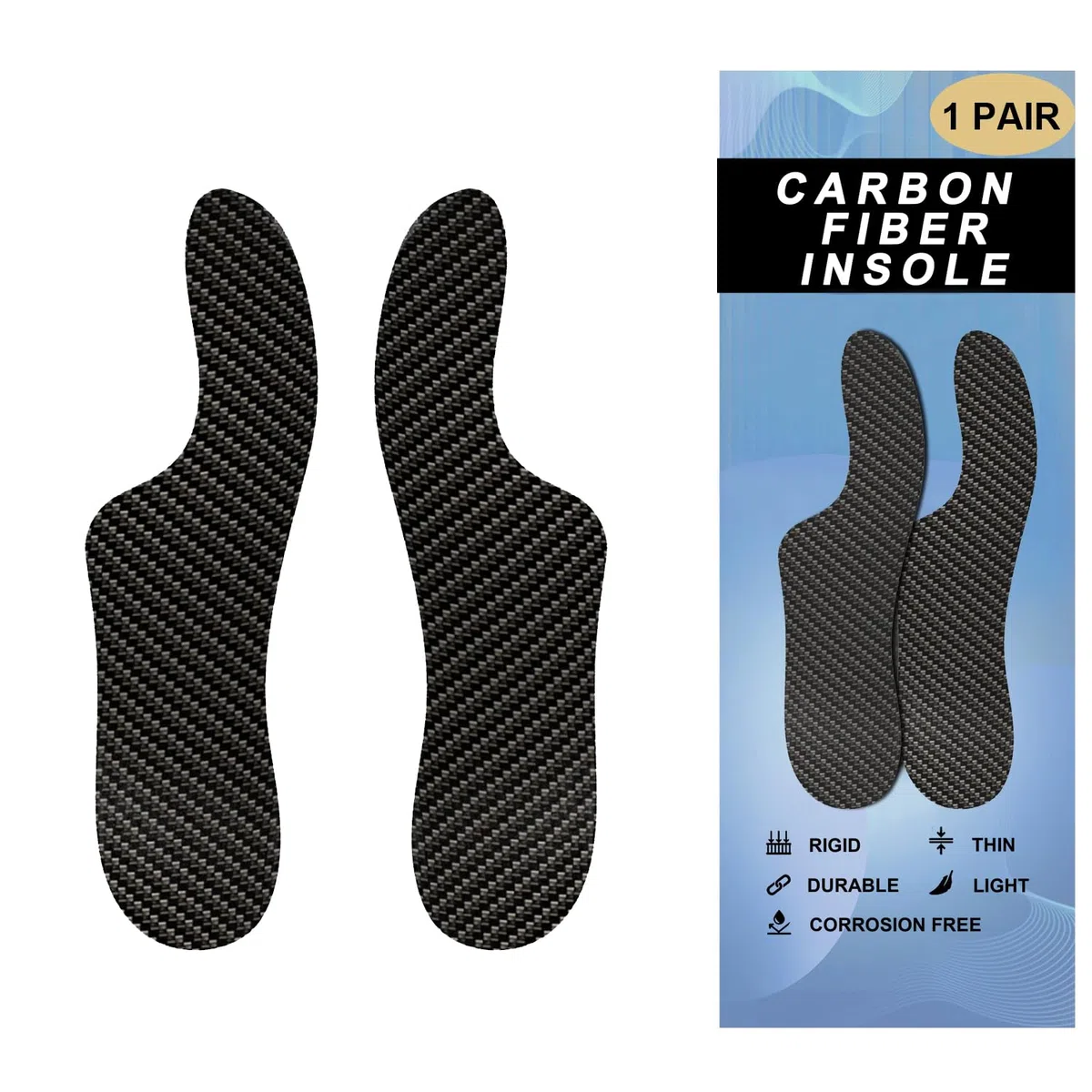 Plantilla de fibra de carbono, extensión ortopédica Morton, 1 par de plantillas ortopédicas rígidas para dedos de césped, artritis del pie, hallux rígido, para recuperación del dolor (10.04-255 mm,