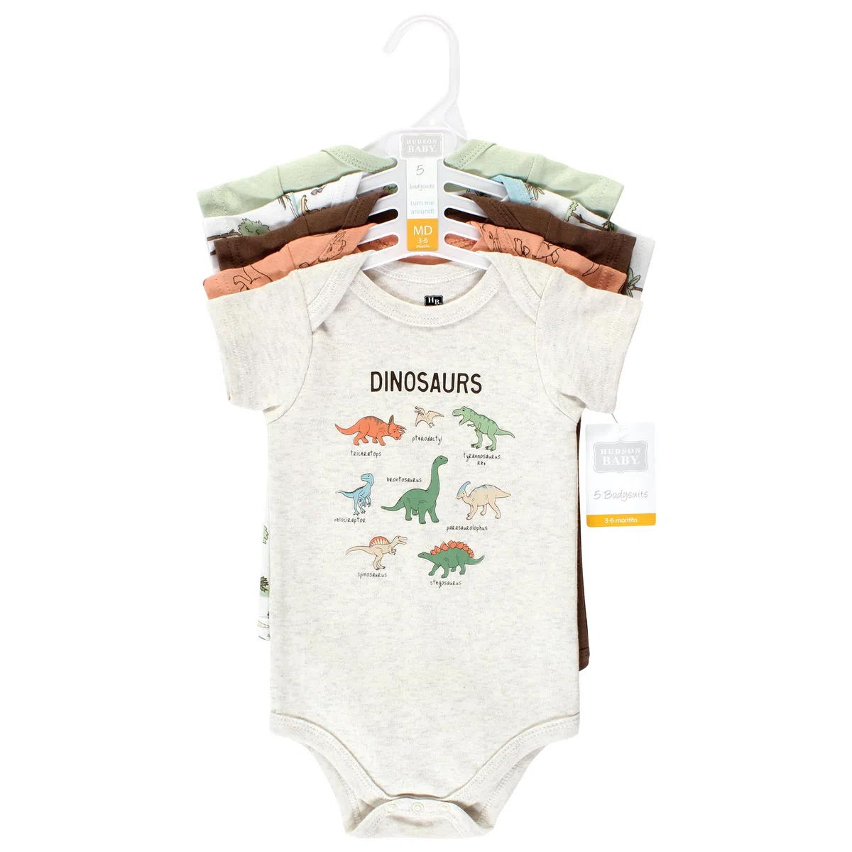 Hudson Baby Bodis unisex de algodón para bebé, paquete de 5 aventuras de dinosaurios, 12-18 meses, paquete de 5 aventuras de dinosaurios, 12-18 meses, Dinosaur Adventures - Paquete de 5, 12-18 Months