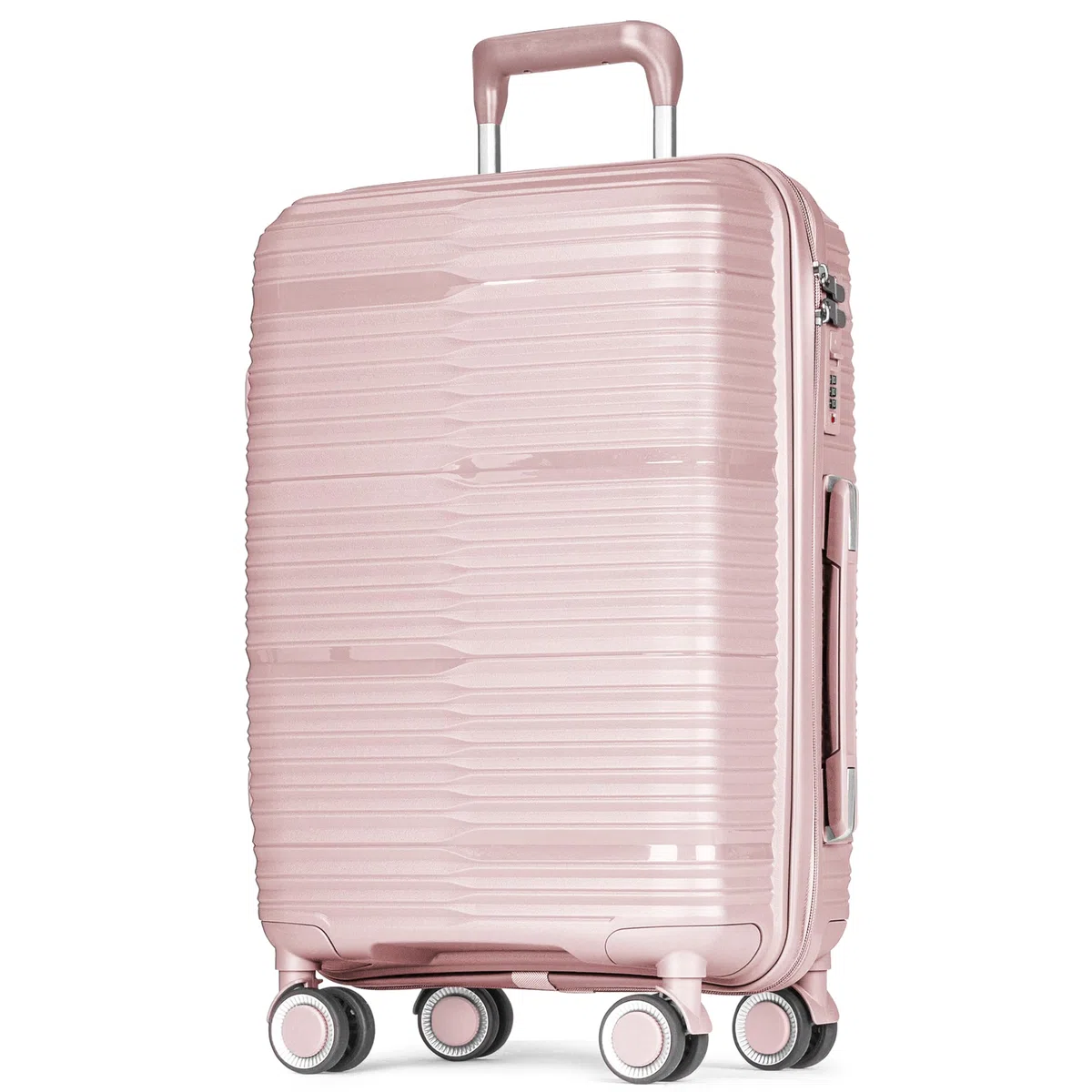 POSH Maleta de polipropileno – Bolsas de cosméticos, equipaje de mano, maletas y maletines medianos y grandes – Maleta de viaje con cerradura TSA y ruedas dobles silenciosas – apilable, Rosa