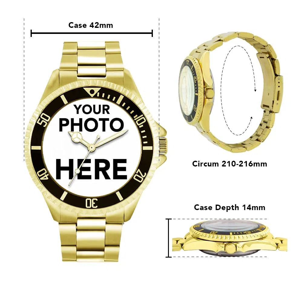 Regalos fotográficos Personalizados grabables para Hombres y niños, Reloj analógico con Movimiento de Cuarzo, Reloj