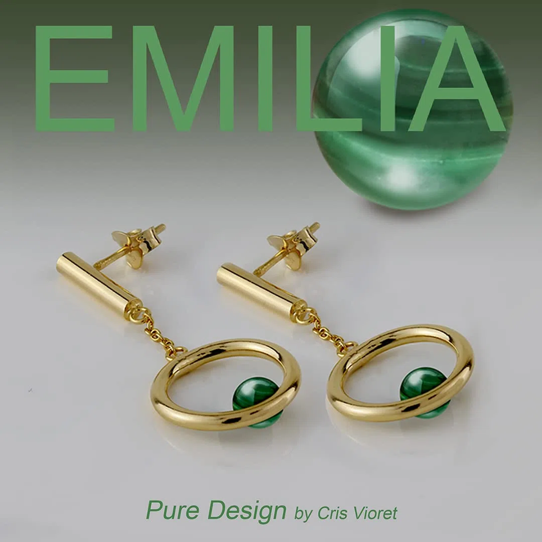 Pendientes de Aro y Piedra de Cuarzo Chapados en Oro Vermeil- Diseño Artesanal (Medida aprox. 4 cm de largo. Piedra semipreciosa de Cuarzo de 6 mm)