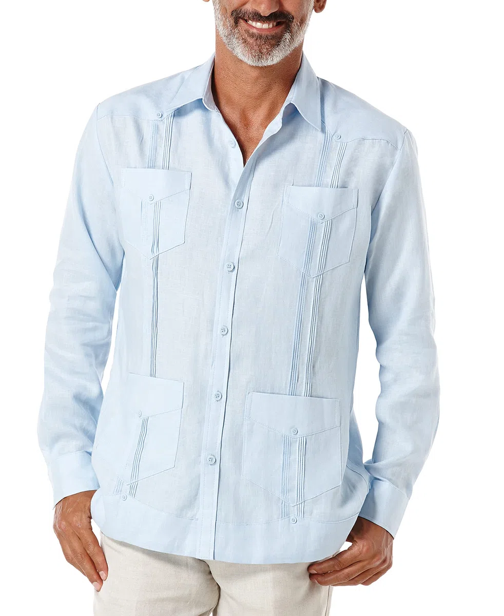 Cubavera 100% Linen Four-Pocket Long Sleeve Button-Down Guayabera Shirt (Available In Big & Tall) Camisa Abotonada Hombre (Pack de 1)