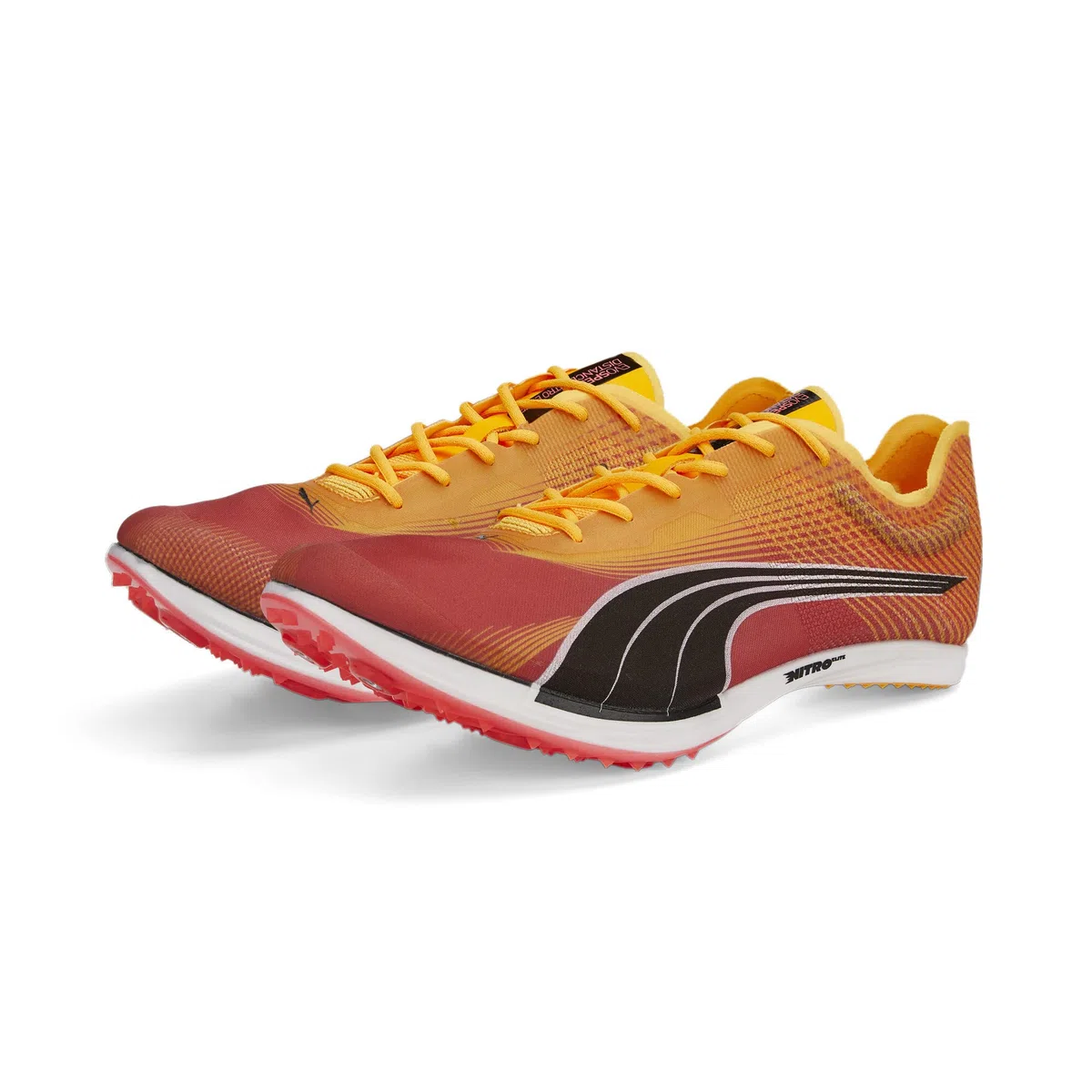 Puma Unisexo Regular Long Distance Zapatillas con Clavos para Pista y Campo Evospeed Distance Nitro Elite 45 Sun Stream Sunset Glow Black Orange Pink