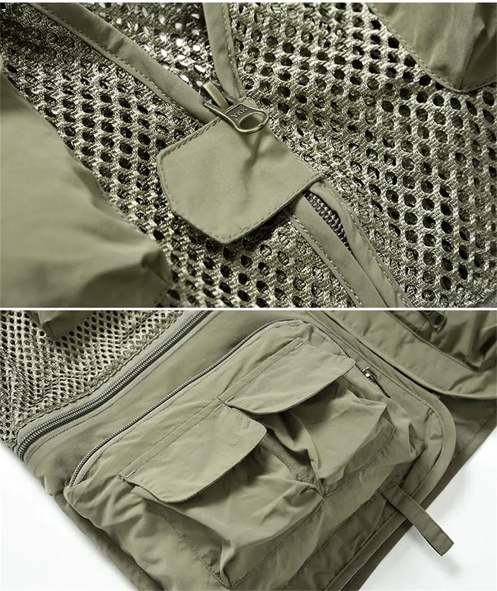 Chaleco de pesca de malla para hombre con múltiples bolsillos