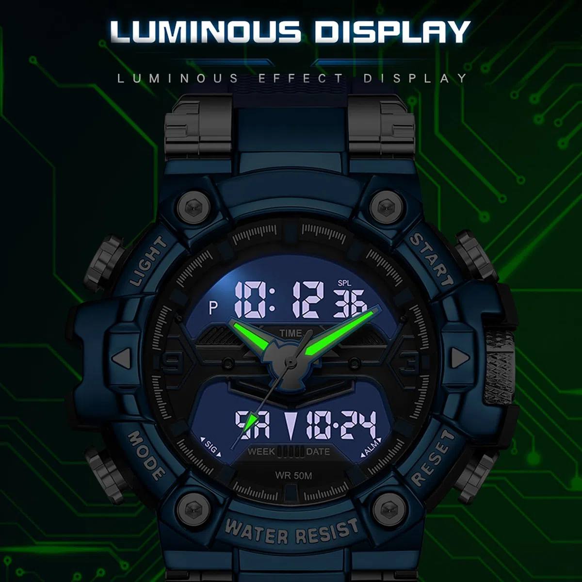 findtime Reloj militar analógico digital para hombre con cronómetro, reloj despertador 12/24H, reloj táctico, gran reloj deportivo para hombres y niños, 5 ATM, resistente al agua, para exteriores