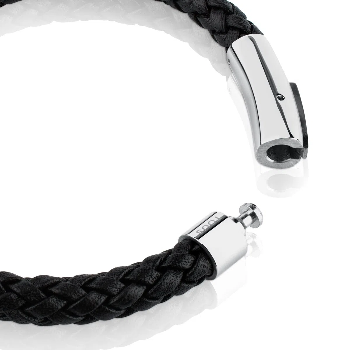 TOUS Pulsera de Cuero Negro para Hombre, Motivo Trenzado con cierre en Acero Inoxidable, Largo 20 cm, Clásico y Atemporal, Colección Tous Man