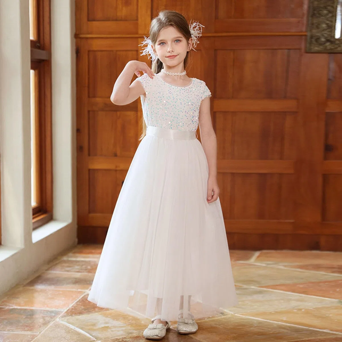Elegante Vestido Formal para niñas, para Recital, Desfile, actuación, tutú, Falda y Faja, de Punto piqué, Cintura elástica y Bordado, Ideal para Uso Diario, colección Casual