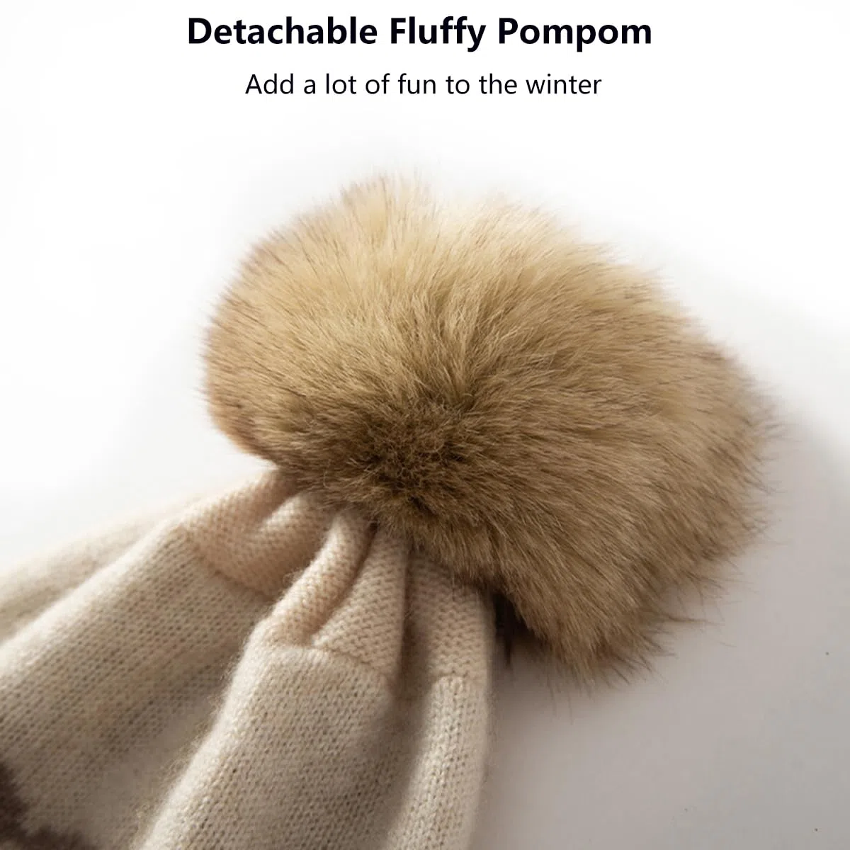 Gorro Beanie con Orejeras de Punto 100% Cachemira para Niños Niñas de 3 a 8 años, Invierno Sombrero Suave y Cálido con Pompón Desmontable, Lindo Earflap Gorro Tejido para Esquí Deporte