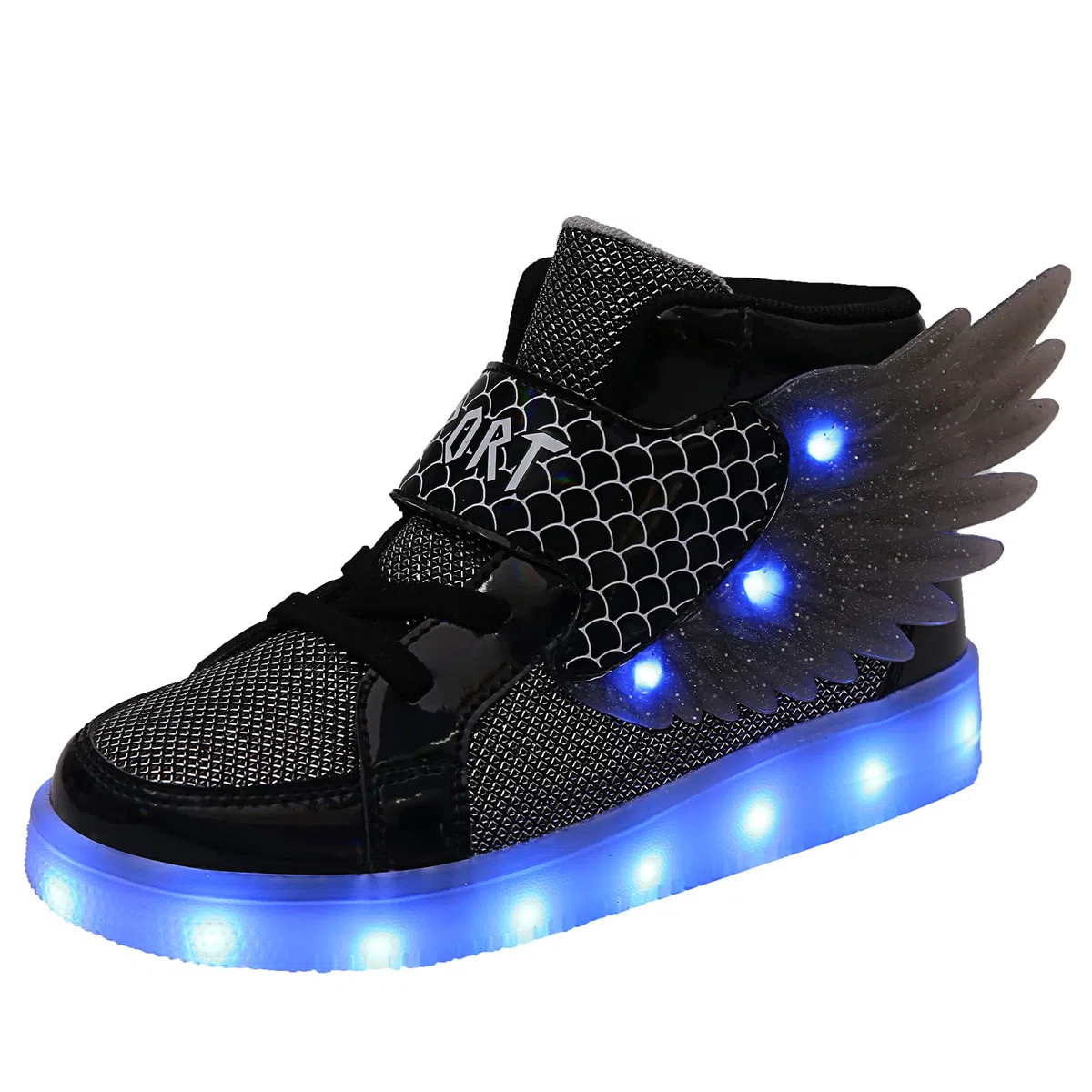 YUNICUS Wings Zapatillas iluminadas para niños y niñas, zapatos LED, carga USB, zapatos luminosos, zapatillas intermitentes, zapatillas de deporte para Halloween, Navidad, cumpleaños