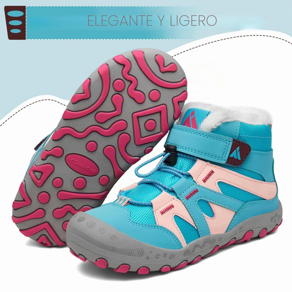 Mishansha Botas de Nieve Niño Botas Antideslizantes, Turquesa 36 | Forro cálido, cierre de autollenado, puntera reforzada, suela con dibujo, colegio, paseos, nieve