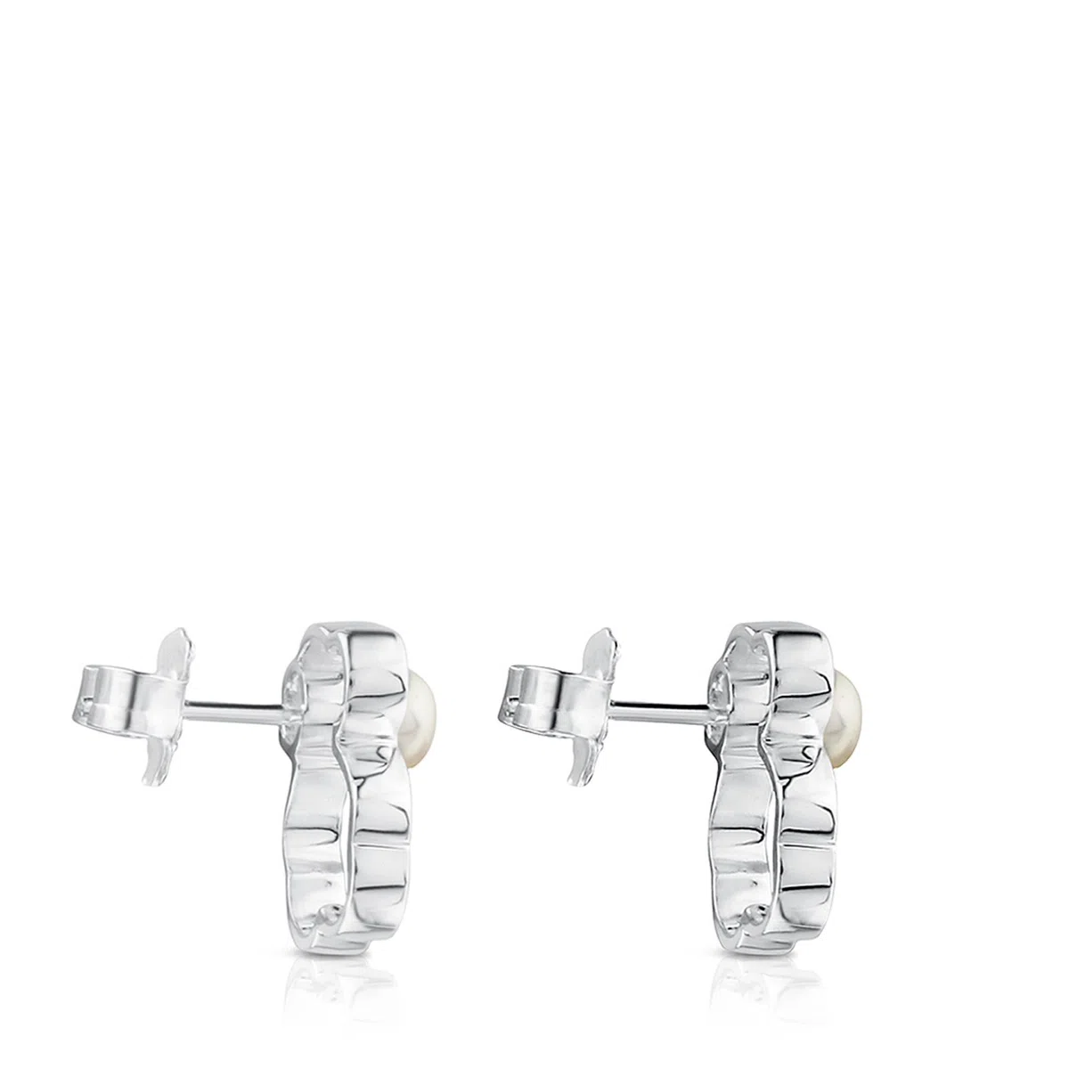 TOUS Pendientes de Plata de Primera Ley para Mujer con Motivo Oso de 1.4 cm y Perla, Elegane y Versatil, Colección Silueta