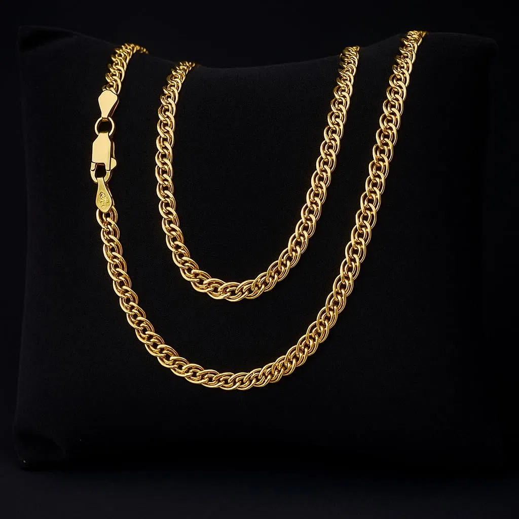 Zelya Cadena de oro para hombre, doble tejido ornamental, plata 925/585 chapada en oro, cadena de oro de 0,38 mm de ancho, cadena de eslabones unisex para mujer y hombre, caja de regalo