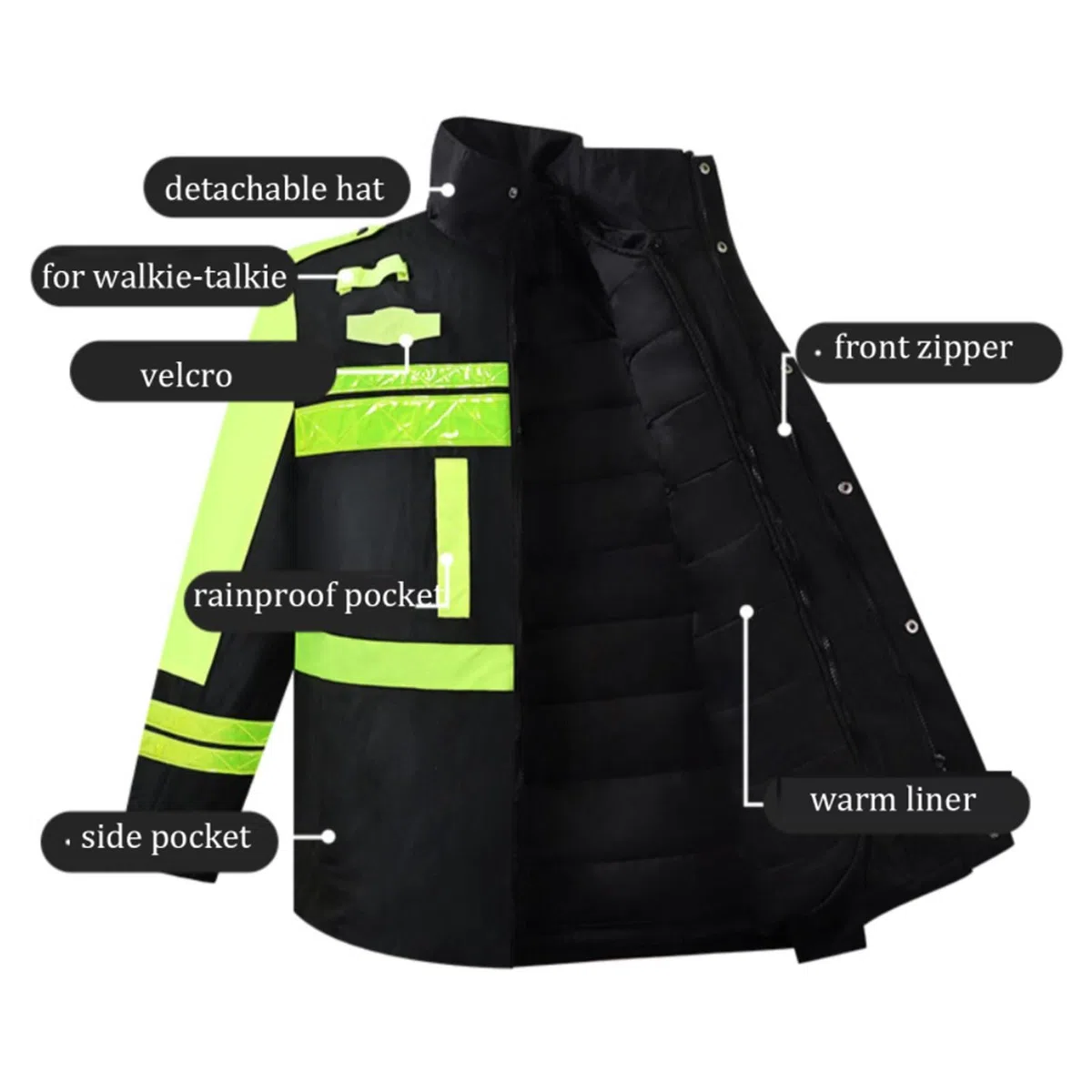 Chaqueta reflectante de alta visibilidad for hombre y mujer, ropa trabajo seguridad con sombrero desmontable, chaqueta construcción algodón bandas reflectantes