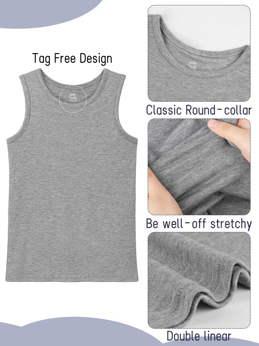 Paquete de 5 camisetas sin mangas para niños y jóvenes de algodón
