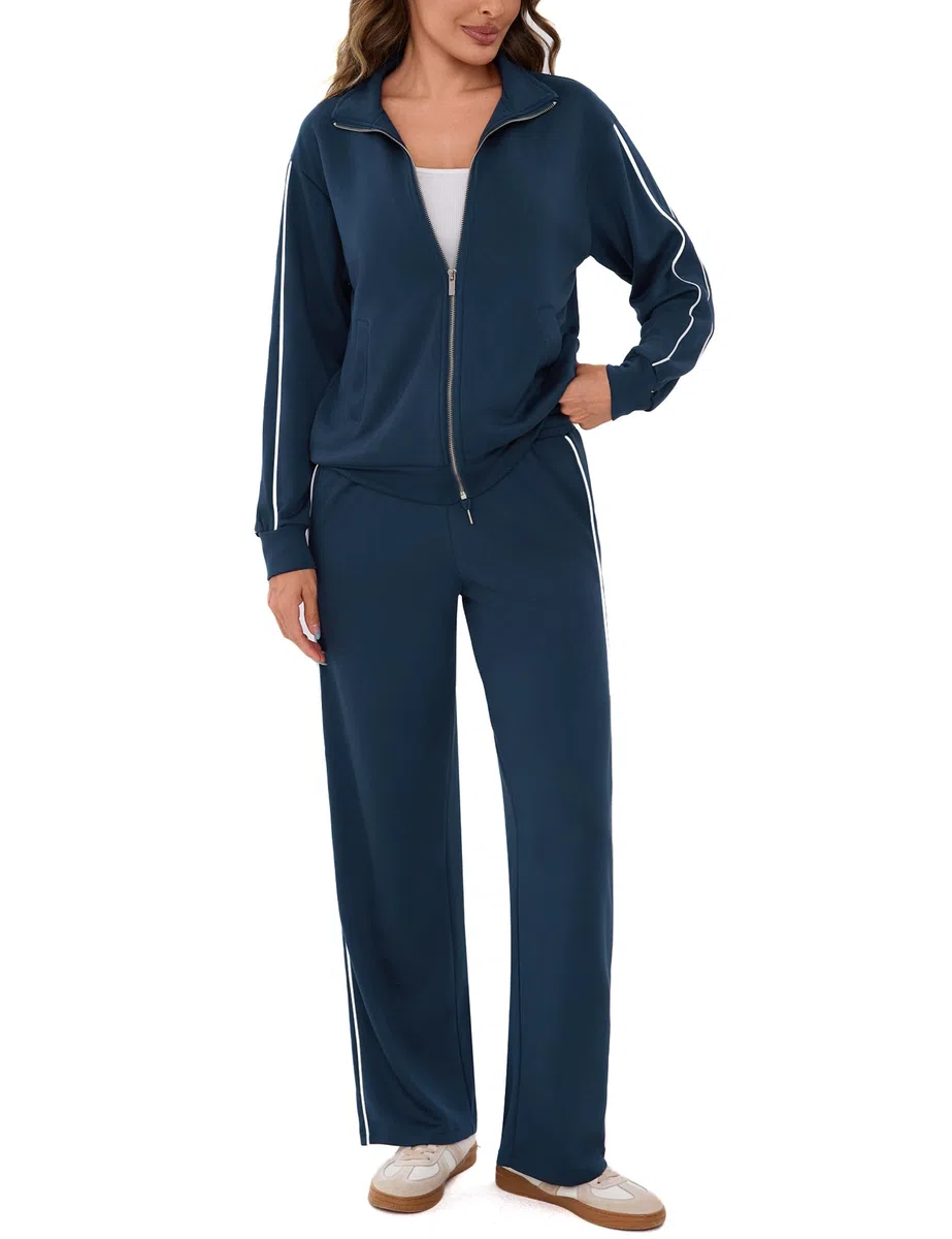 Terecey Conjunto Chándal Mujer 2 Piezas – Chandal Completo Mujer Sudadera con Manga Larga y Cremallera Pantalón Recto con Cordón Ropa Deporte para Diario y Ejercicio