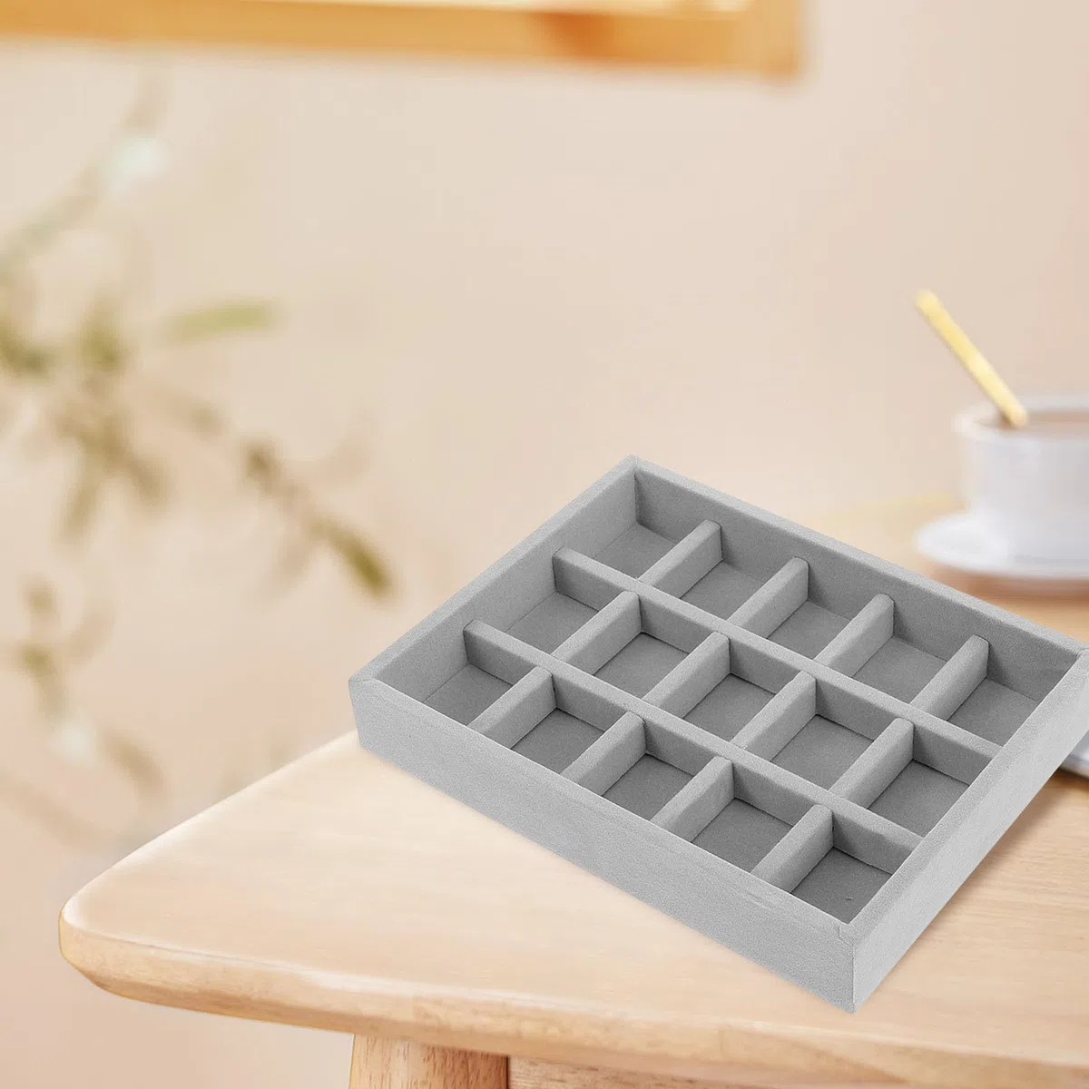 PACKOVE Organizador de Joyas Placa de Joyería de Terciopelo, Bandeja de Anillos 15 Compartimentos sin Divisiones, Fácil Almacenamiento para Collares y Pendientes en Casa, Pack de 4