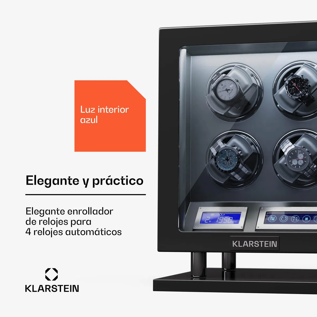 KLARSTEIN Caja, para 4 Relojes, Vitrina Acrílico, Joyeros, 5 TPD, Caja Relojes Acrílico, Expositor para Dar Cuerda Reloj, Relojero Organizador Grandes, Organizadores