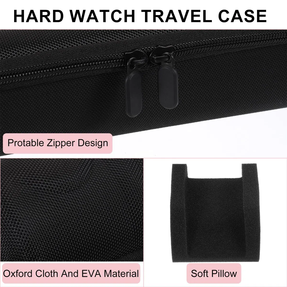 sourcing map Estuche rígido de viaje con 10 ranuras, organizador de exhibición de relojes para hombres y mujeres con almohada suave para la mayoría de relojes y relojes inteligentes de hasta 40 mm,