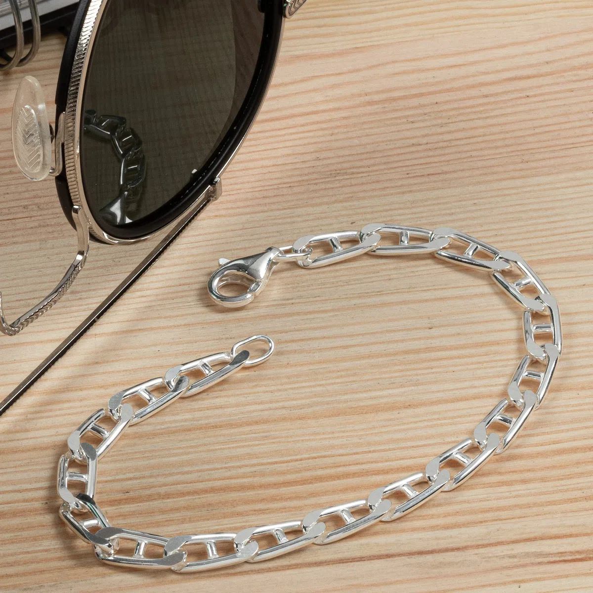 NKlaus pulsera de plata esterlina 925 20 cm de la barra de la cadena del tanque largo de la cadena de la pulsera de diamantes 12190