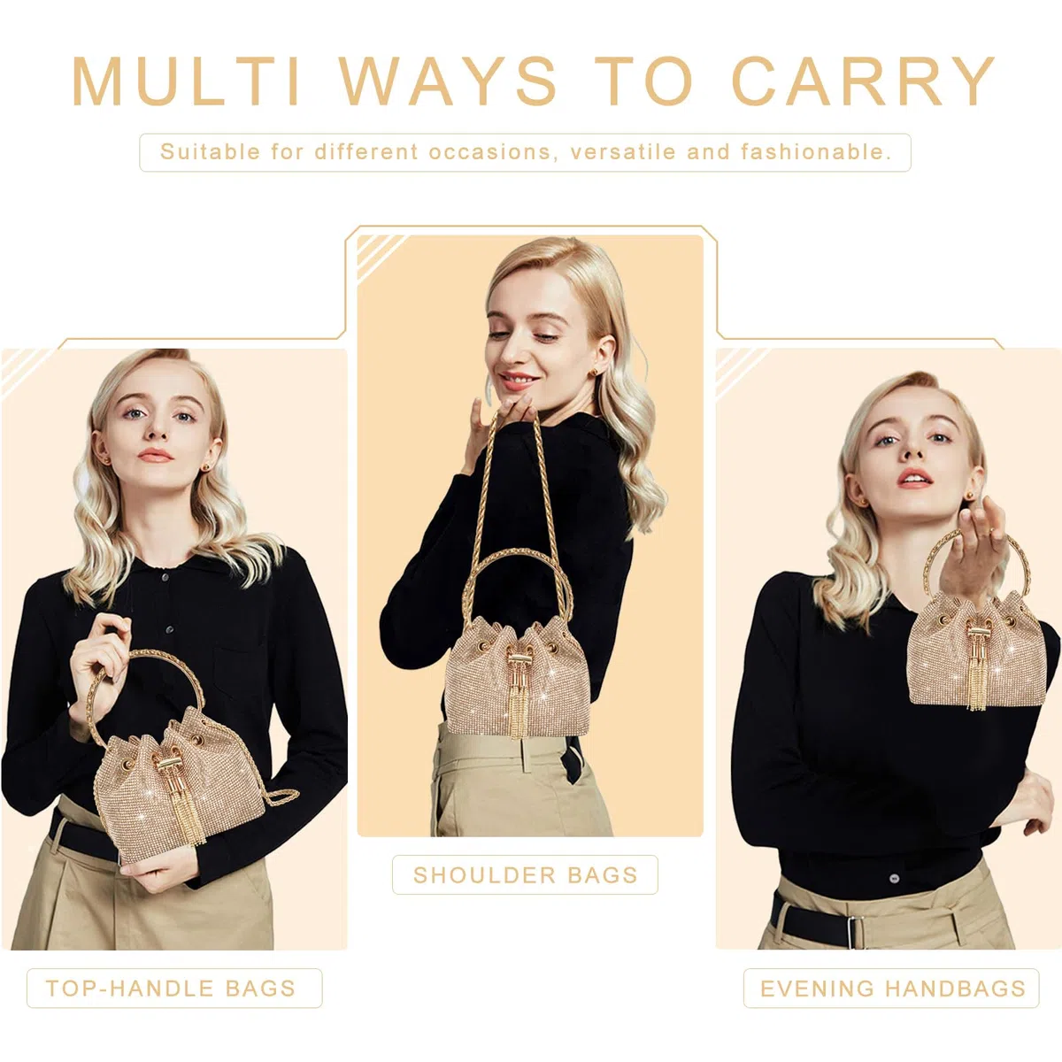 TOPALL Bolso Fiesta Mujer,Bolso de Fiesta Pequeña, Bolso de Mano Noche,Bolso de Mano para Mujer con Purpurina, Bolso Cruzado, Bolso de Novia para Boda, Evento, Citas, Cóctel