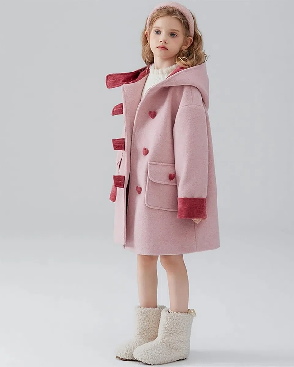 Abrigo para niña, color otoño, invierno, engrosamiento, gabardina, clip de algodón, abrigo con capucha
