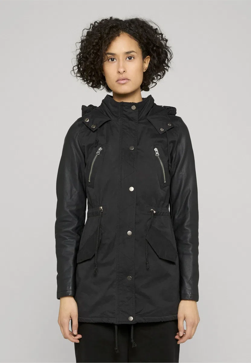 Urban Classics Parka Mujer Sherpa Forrada de Algodón Mujer Chaqueta de Invierno Negro
