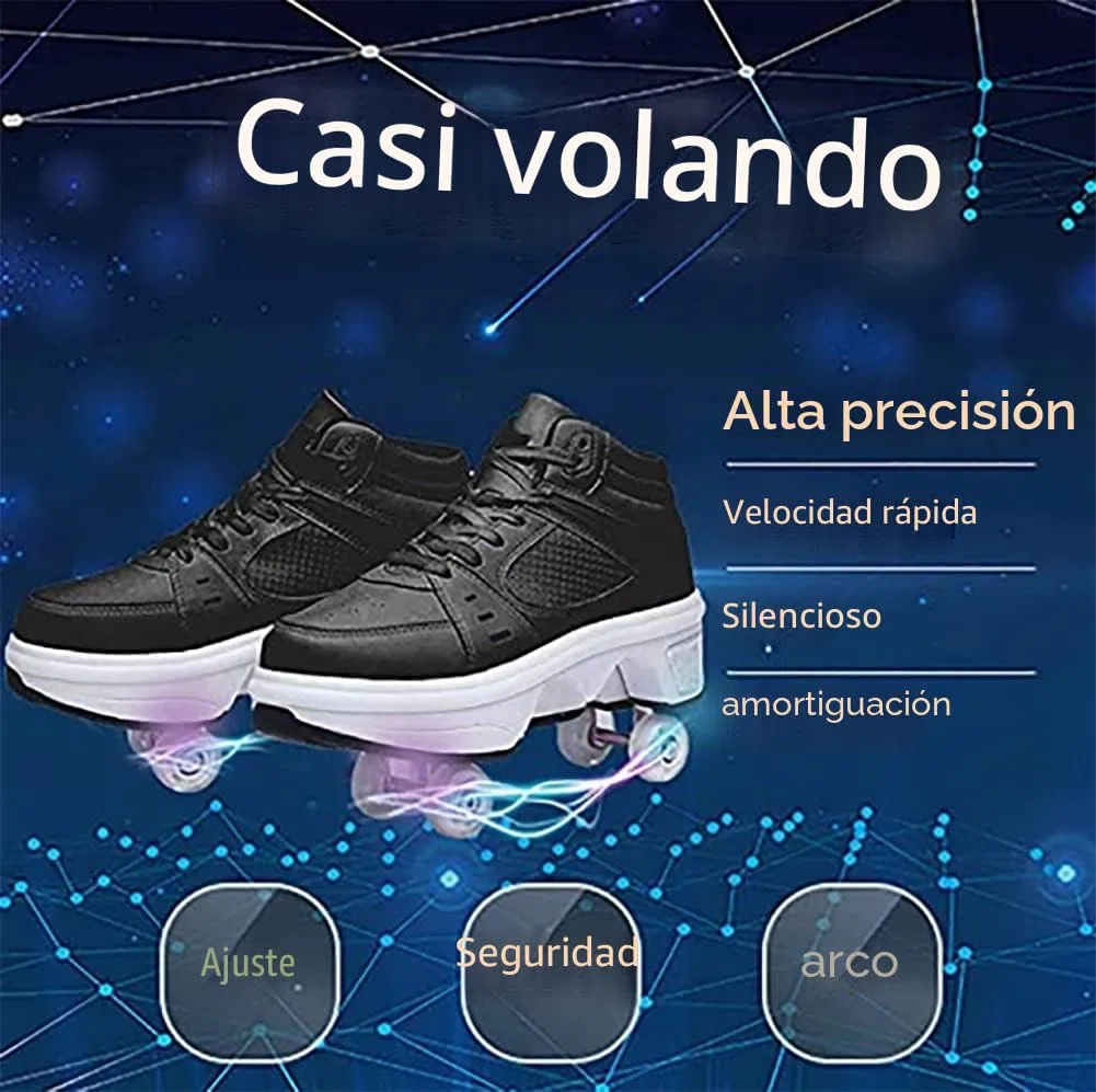 Zapatos con ruedas LED Patines luminosos 4 ruedas patines ajustables ruedas ocultas para correr zapatos deportivos para jugar para hombres, mujeres y niños