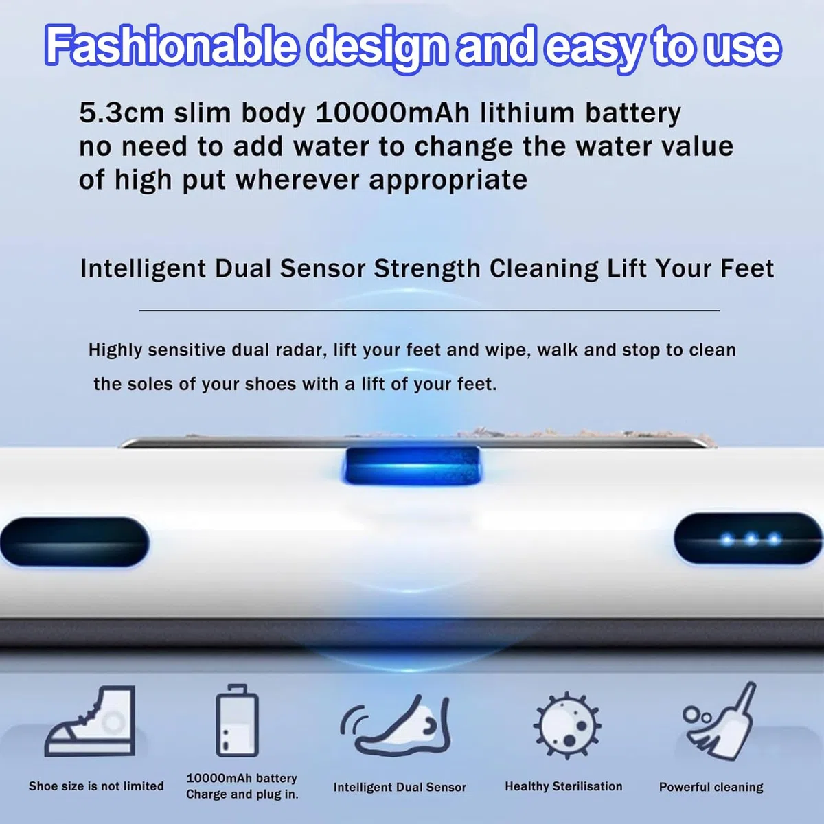 Limpiador de suela de zapatos, máquina inteligente de inducción sin agua de 500 rpm, succión de 1000 Pa, toallita de 5 segundos, para el hogar, oficina, hotel, limpiador de zapatillas