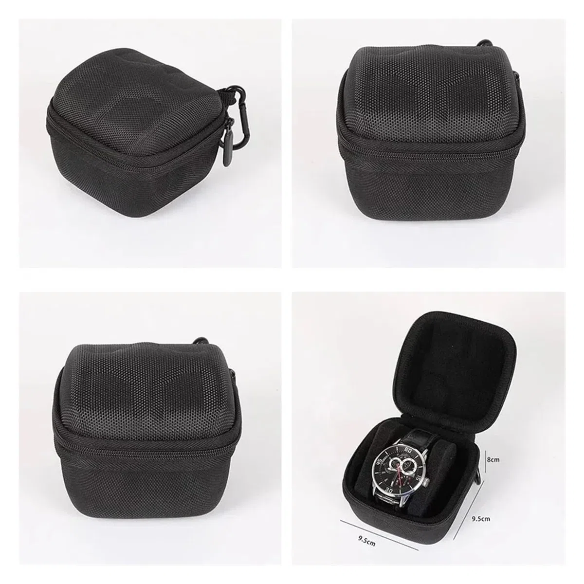 Bolsa para guardar relojes Caja organizadora de relojes for hombres y mujeres, estuche viaje portátil, soporte exhibición for pulsera, inteligentes(Black 4 Slot)