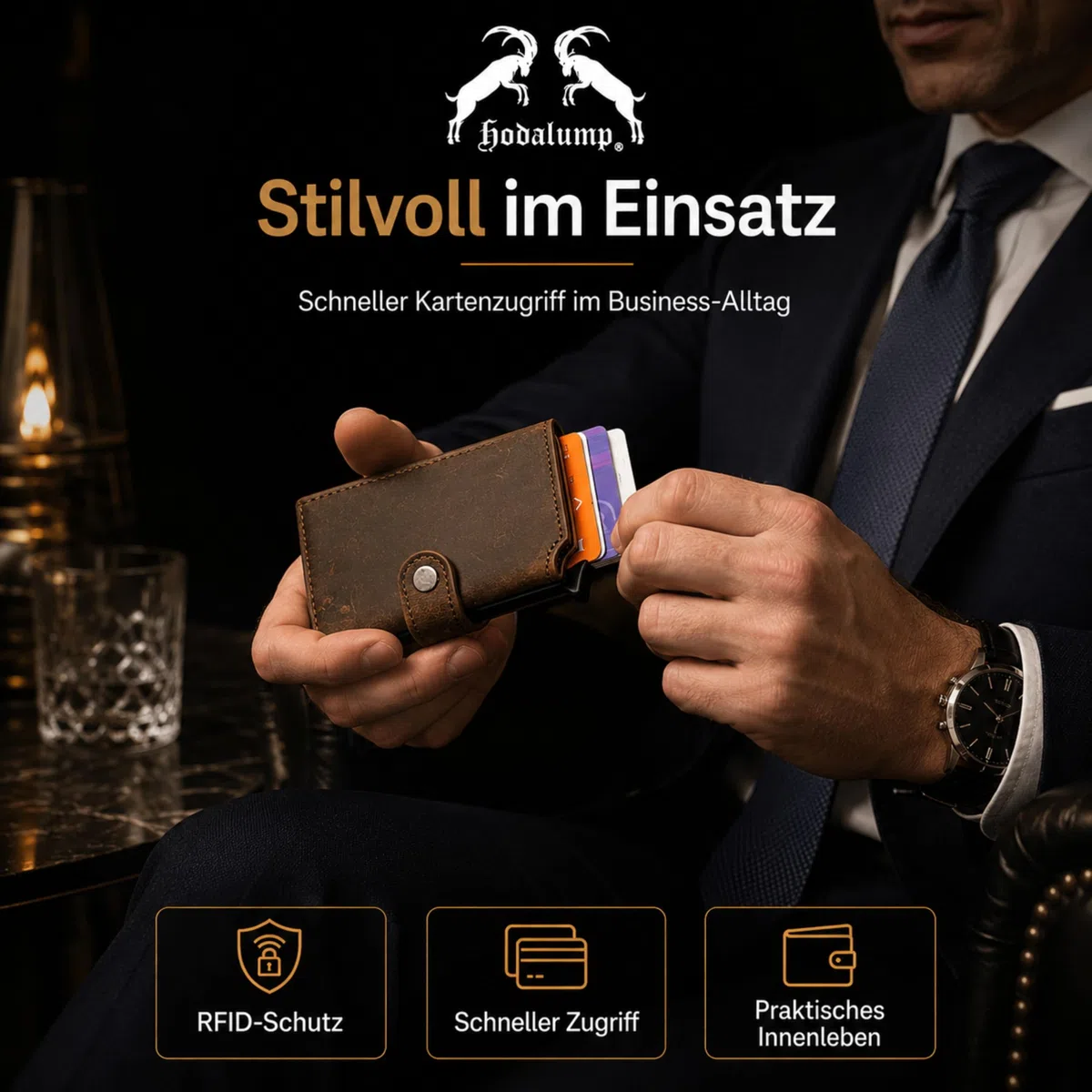 hodalump Tarjetero compacto con funda protectora de piel auténtica – Tarjetero para hombre y mujer – Clip para dinero con fundas para tarjetas, marrón, small, Vintage