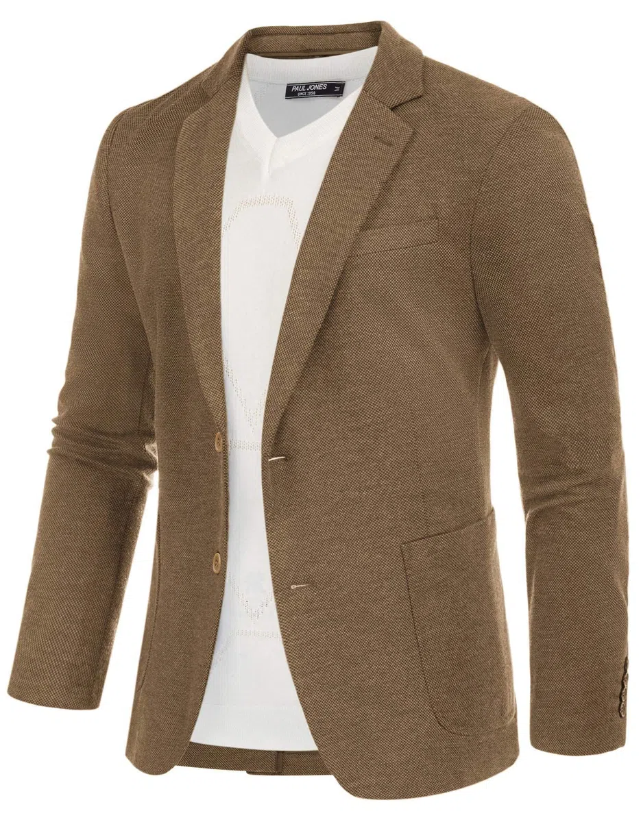PJ PAUL JONES Sakko Chaqueta de traje clásica británica para hombre, con 2 botones, moderna, de punto, marrón, 3XL