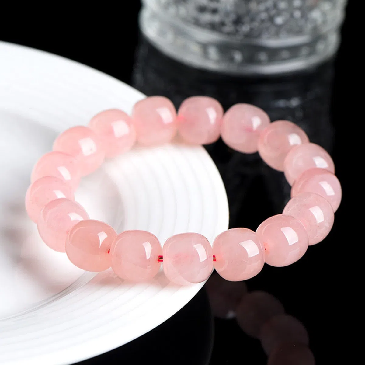 Pulseras Naturales Pulsera de Cuarzo Rosa, Pulsera elástica Hecha a Mano con Piedras Preciosas Rosas Naturales para Amor, energía Positiva, Yoga meditación Unisex para Equilibrio,10 * 12mm