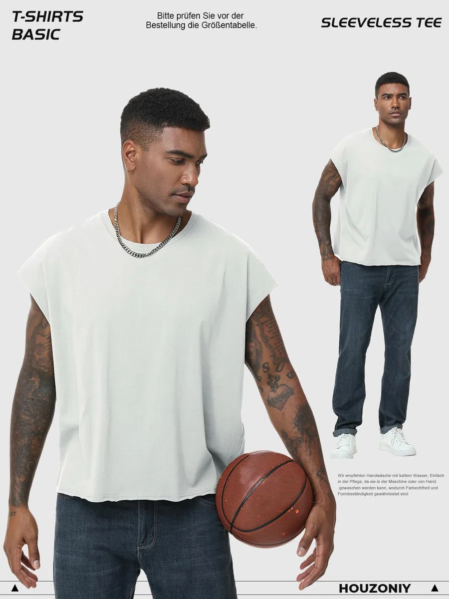Camiseta sin mangas para hombre, camiseta holgada básica recortada sin mangas