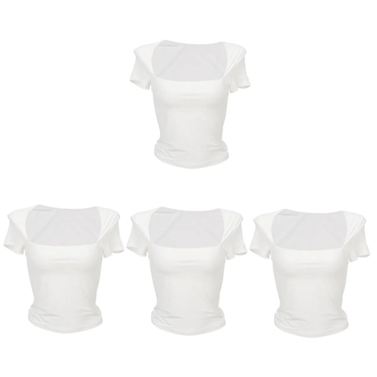 4piezas Camiseta Básica De Manga Corta para Mujer Cuello Cuadrado T-Shirt Color Sólido para Ocasiones Casual y Verano