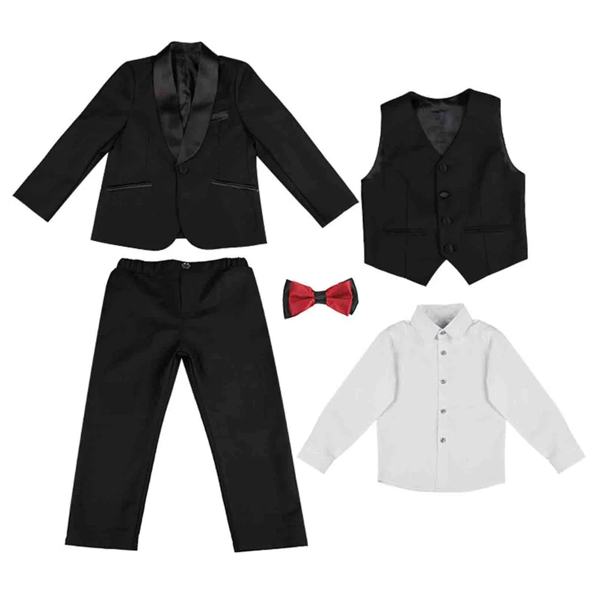 Niños Niño Bebé Niño Primavera Verano Algodón Manga Larga Camisa Pantalones Abrigo Chaleco Sólido 5PC Ropa