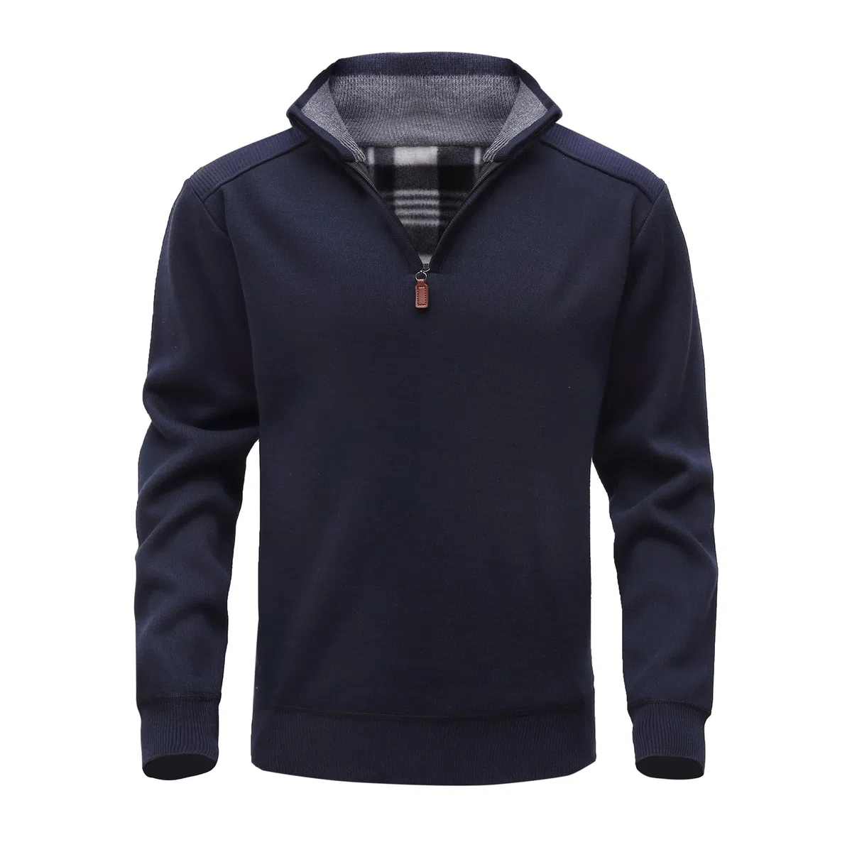 Jersey de Punto Sueter Hombre Manga Larga y Media Cremallera Otoño Invierno Jersei Clásico de Cuello Alto de Canalé Suéter de Punto