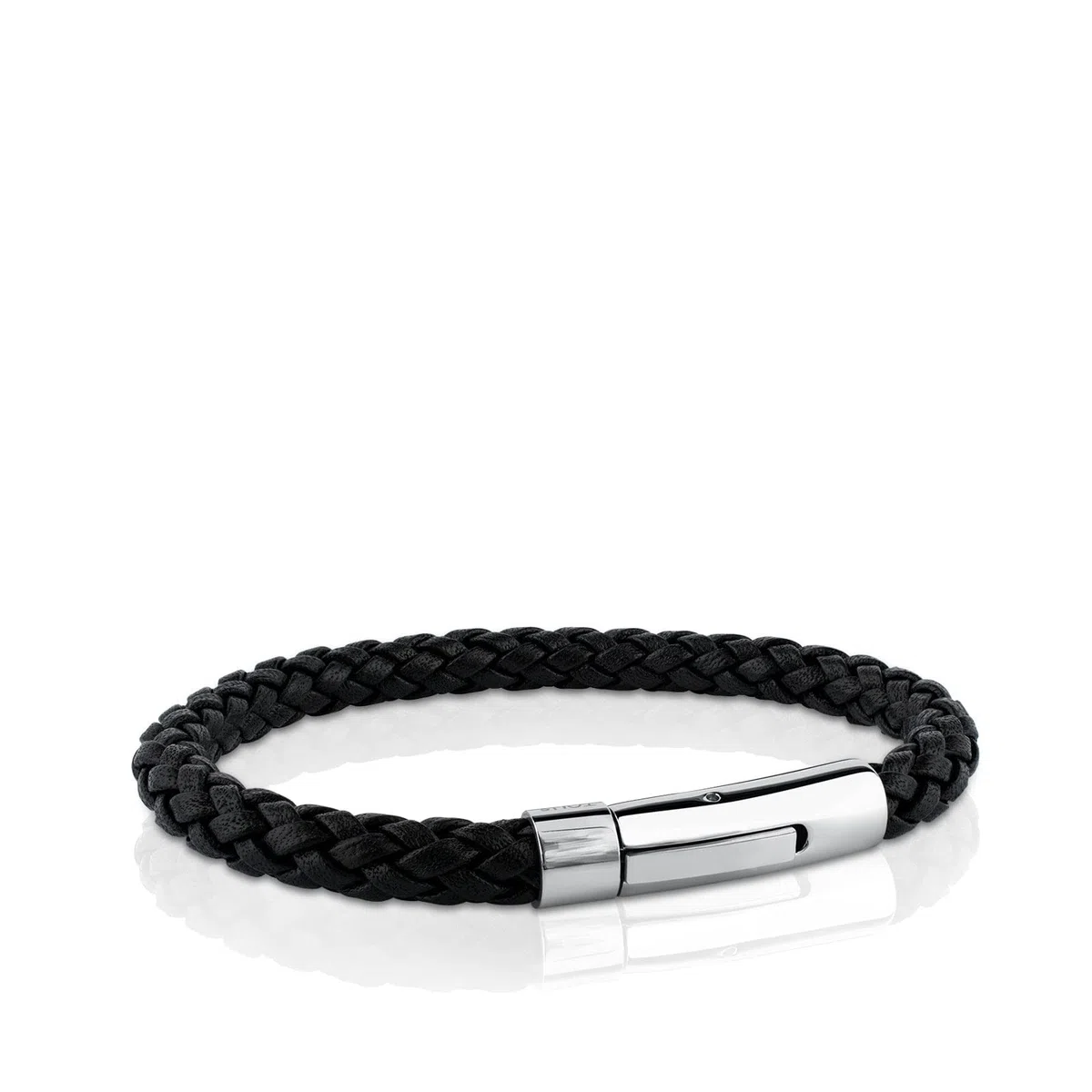 TOUS Pulsera de Cuero Negro para Hombre, Motivo Trenzado con cierre en Acero Inoxidable, Largo 20 cm, Clásico y Atemporal, Colección Tous Man