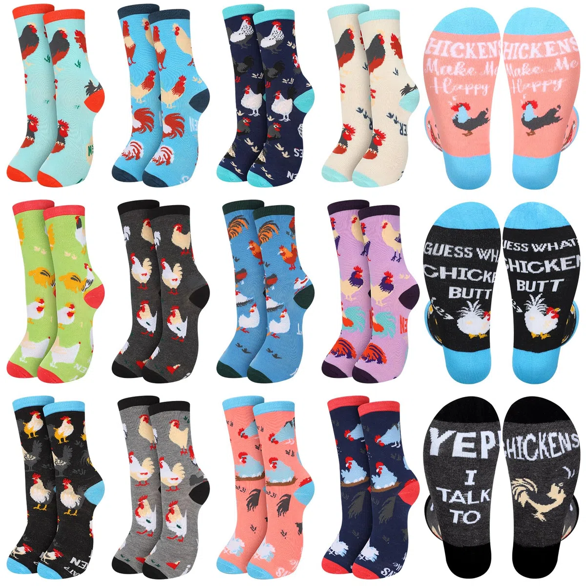 12 calcetines de Navidad con hongos de pollo para mujeres y hombres, regalos divertidos de Navidad para adultos, bonitos calcetines de dibujos animados para regalos