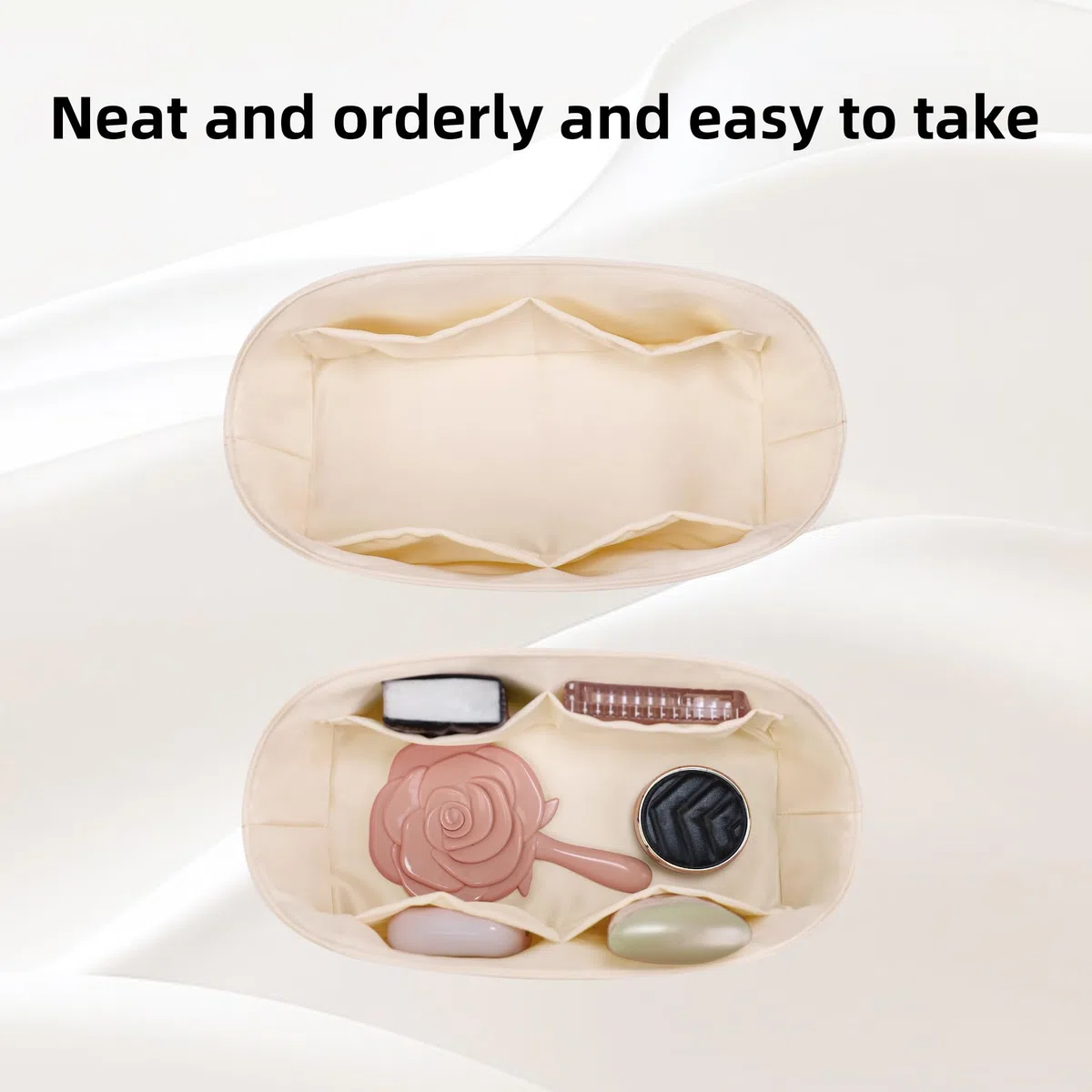 DGAZ Organizador Interior para Toujours Large, Inserto de Satén, Craie | Inserto de Satén de Lujo, Ajuste Perfecto, Protección Suave, Ligero