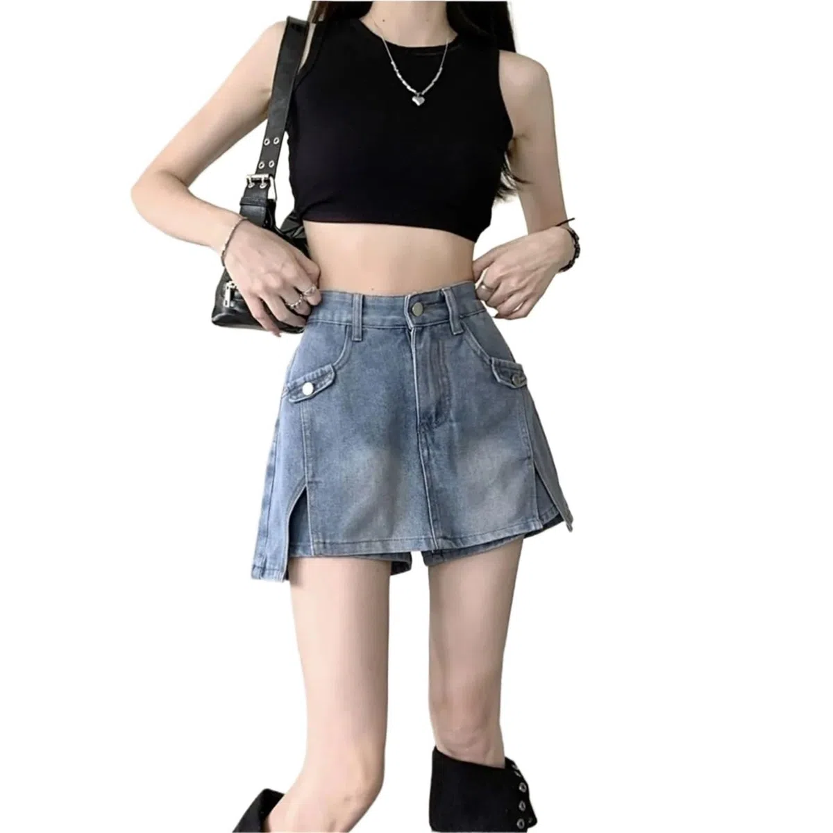 Falda Vaquera para Mujer Falda Vaquera de Cintura Alta for Mujer, Pantalones Finos de Corte A, Pantalones Cortos Vaqueros sexys for Mujer para El Uso Diario, Fiestas(XXL)