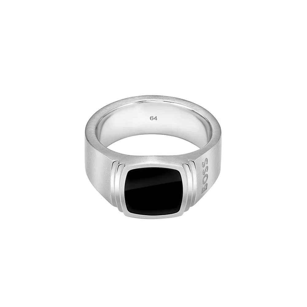 BOSS Jewelry Anillo para Hombre Colección ODELL en Acero Inoxidable Con Ónix Negro - Disponible en Diferentes Tallas