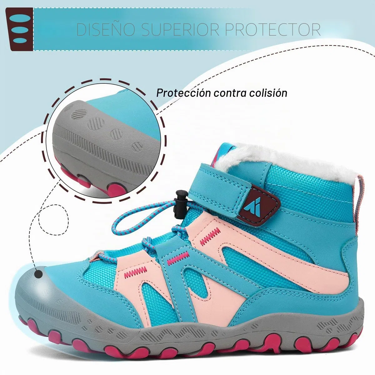 Mishansha Botas de Nieve Niño Botas Antideslizantes, Turquesa 36 | Forro cálido, cierre de autollenado, puntera reforzada, suela con dibujo, colegio, paseos, nieve