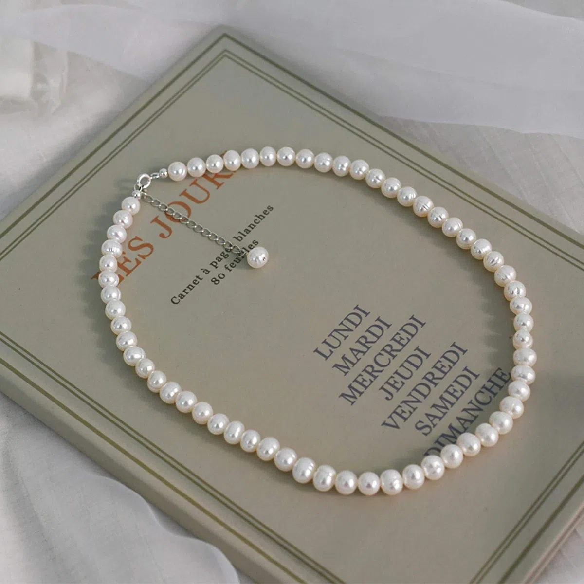 LOKILOKI Collar De Gargantillas De Perlas De Agua Dulce Naturales De 6-7mm, Joyería De Plata De Ley 925 para Mujer, Tendencia De Regalo