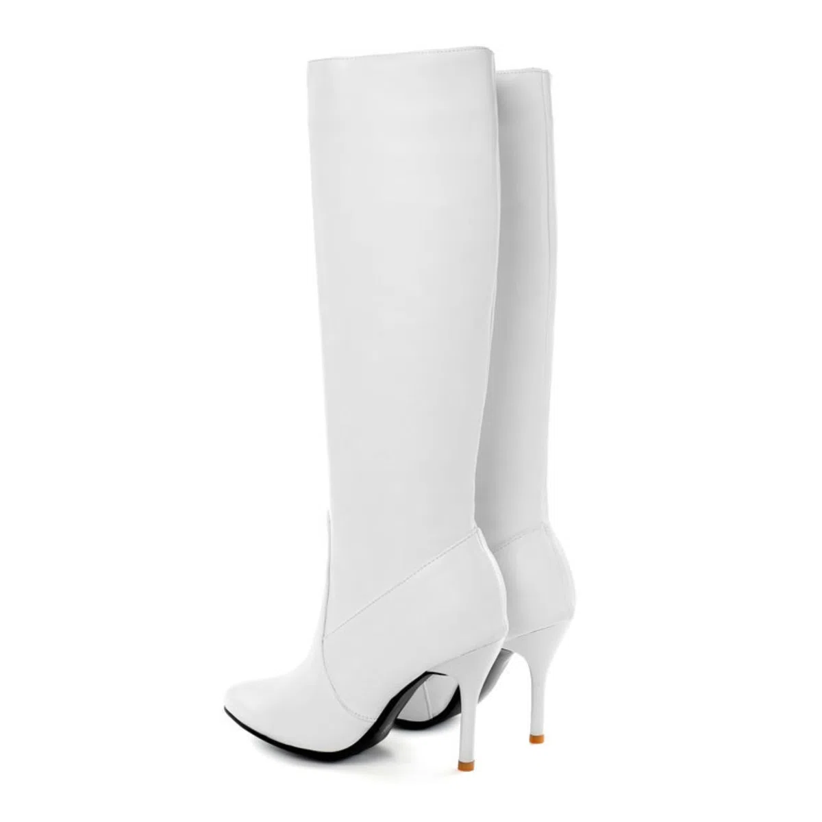 Mujer Botas Altas De Cuero con Punta Tacón Stiletto Cómodo Cremallera Lateral Panel Elástico Botas De Invierno Ligeras Botas De Montar Botines De Media Pantorrilla