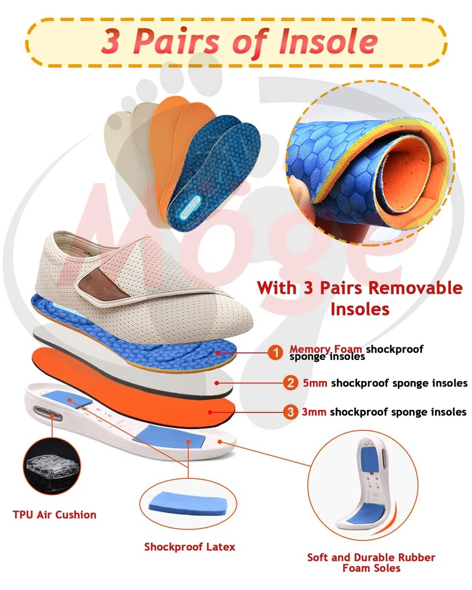 Cómoda Artritis Edema Zapatos hinchados Zapato pie diabético Zapato Madre Regulable engorde y ensanchamiento Zapatos DiabéTicos Respirable Zapatillas