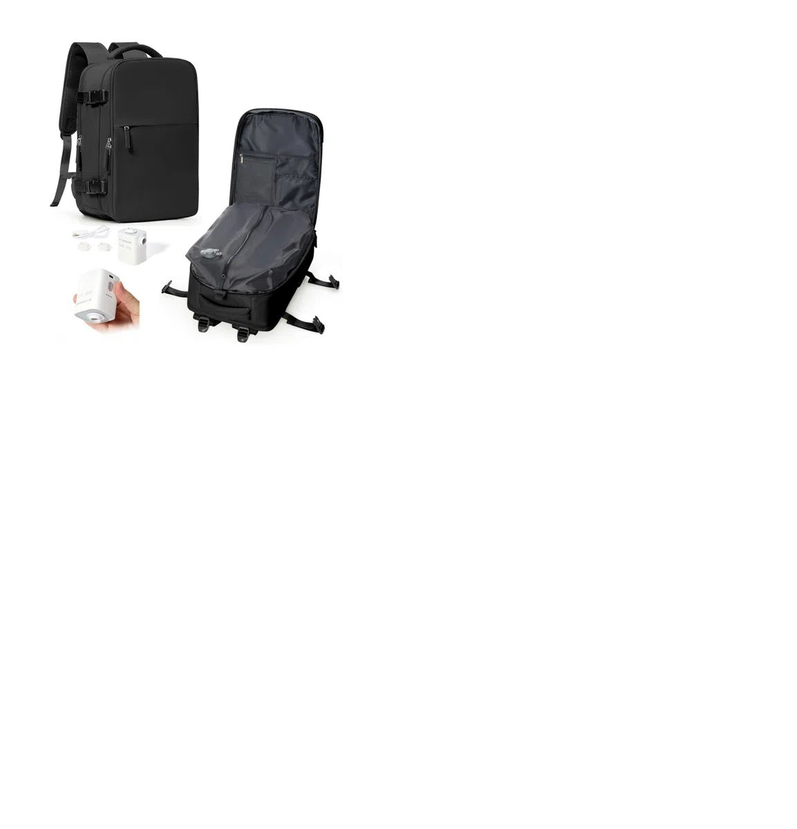 Mochila al Vacío con Bomba Mochila Viaje Cabina Avion con Compresión al Vacío Airbag, Impermeable, Equipaje de Mano para Hombre Mujer - Negro